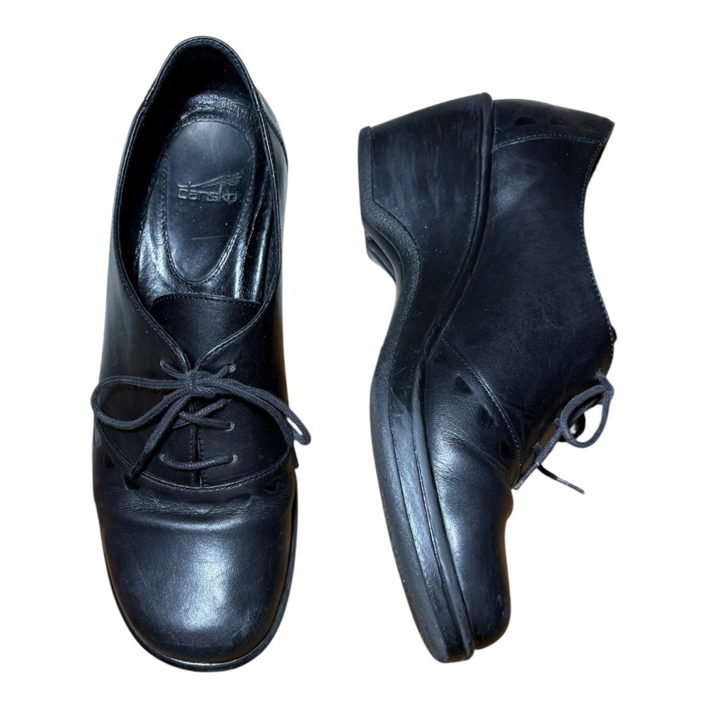 Dansko Black Leather Lace-Up Flats